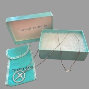 Tiffany & Co. Silver Cross Pendant Necklace with Tiffany Blue Pouch